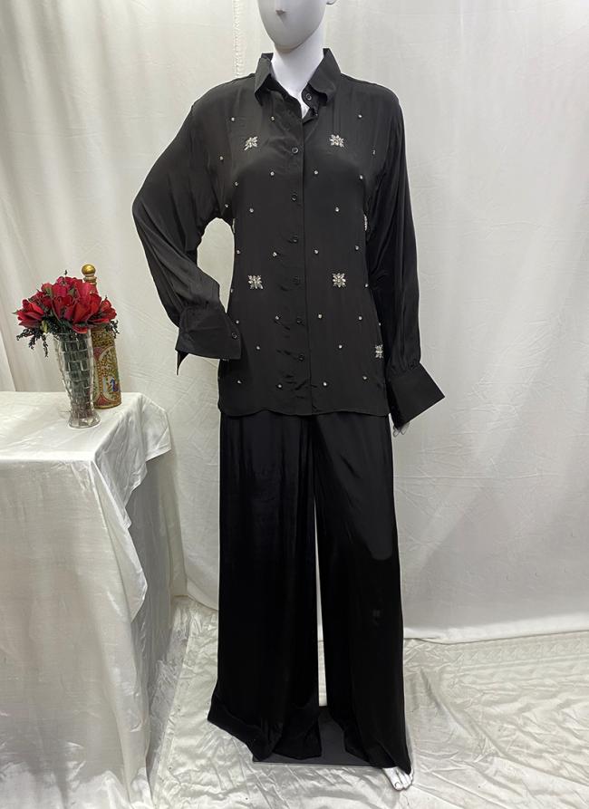 Crepe Black Casual Wear Butti Work Readymade Cord Set